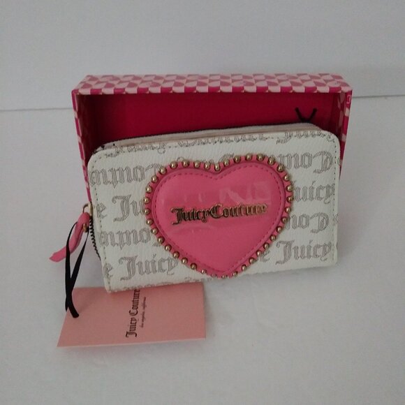 Juicy Couture Handbags - Juicy Couture Love Never Dies Bi-fold Pecan White-Pink Heart Wallet
